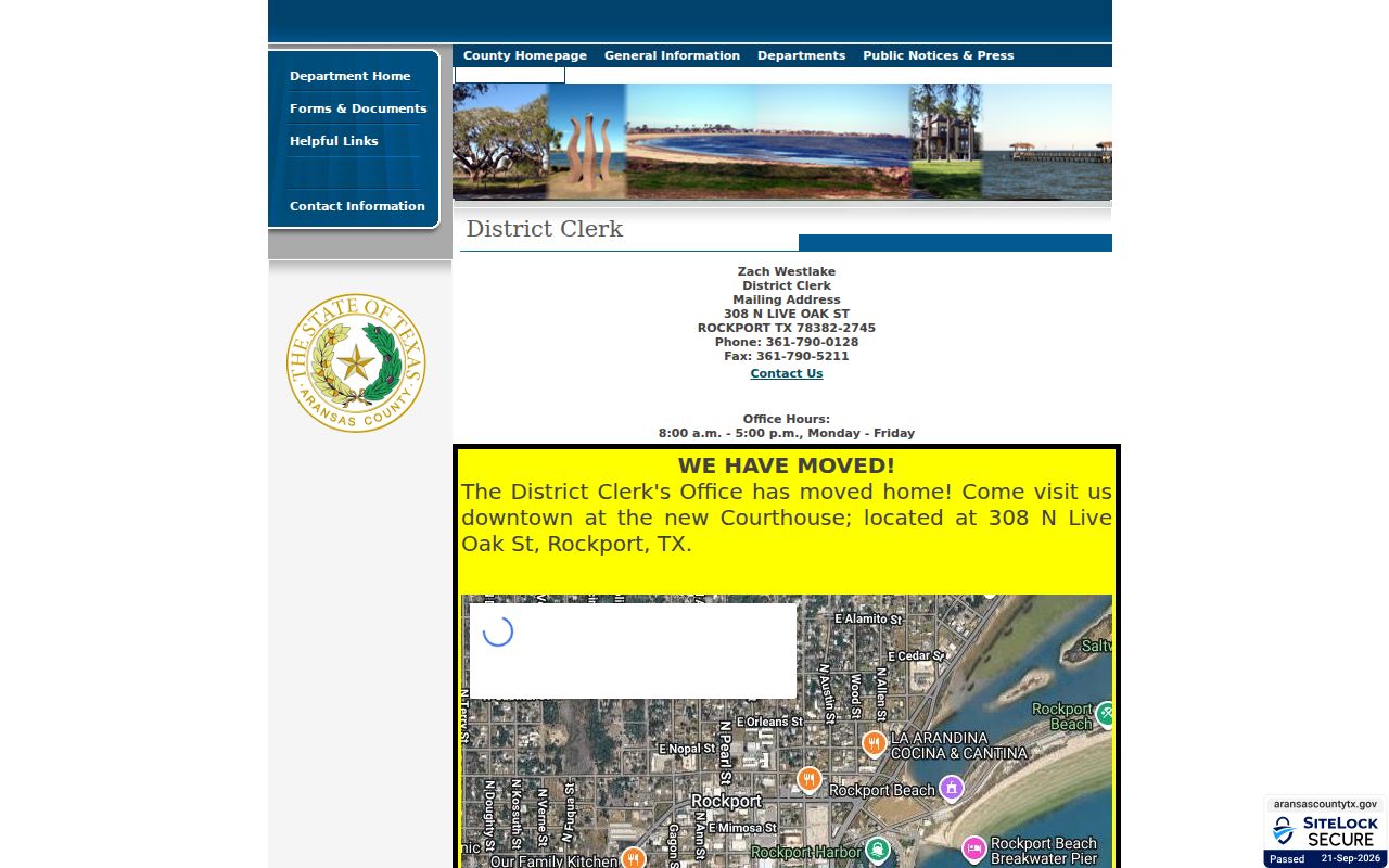 Aransas County District Clerk record page for district-court case routing
