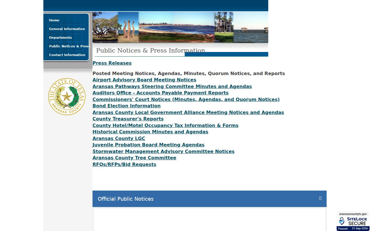 Aransas County official public-notice index