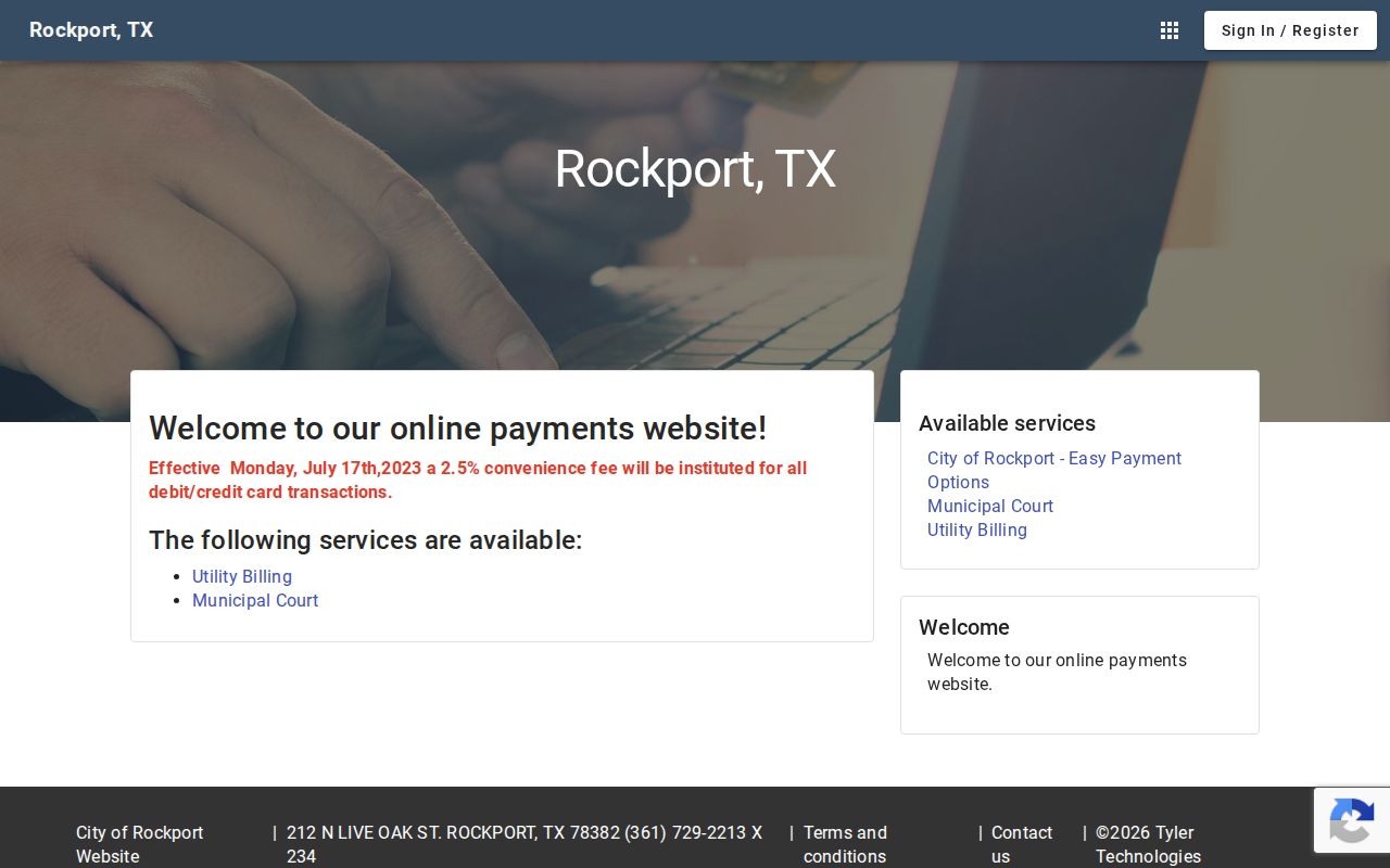 Rockport municipal payment portal, separate from its static active-warrant page