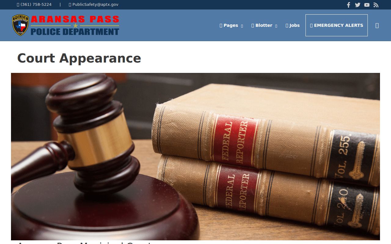 Aransas Pass official court-appearance page with city and county court routes