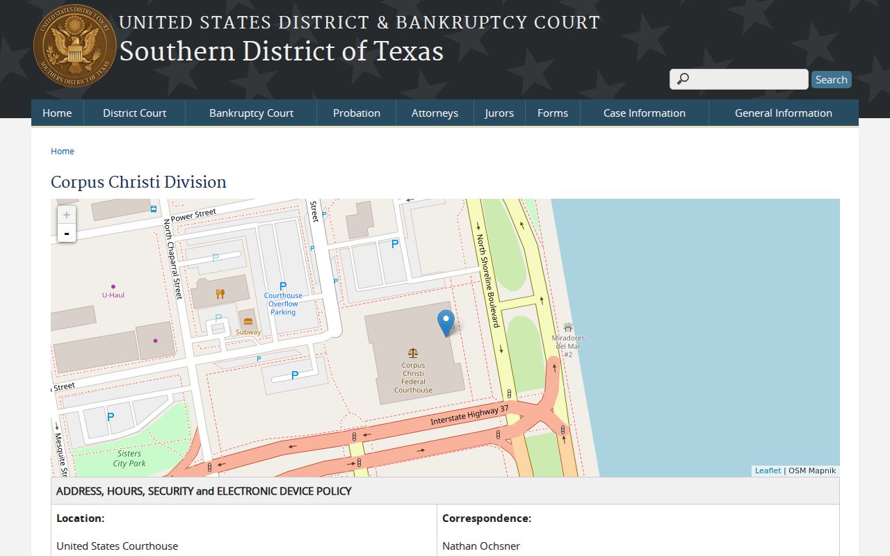 Southern District of Texas Corpus Christi Division location and courthouse information